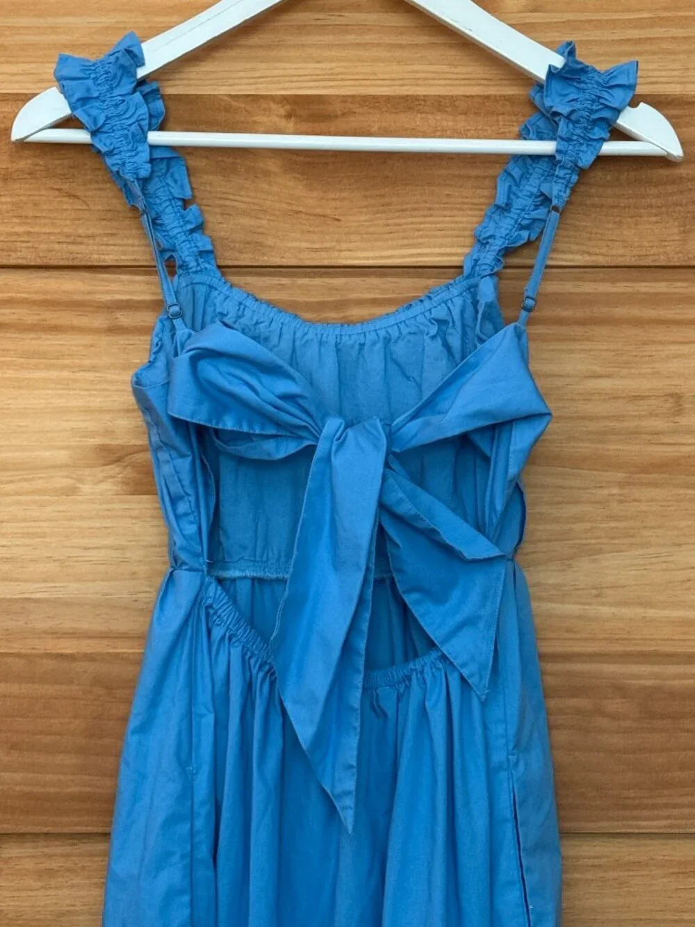 Abercrombie &Fitch Blue Cotton Poplin Bow Tie Back Ruffle Midi Maxi Dress S Tall